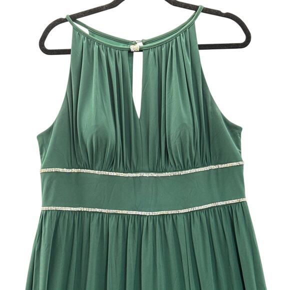 Oleg Cassini Emerald Green Rhinestone Halter Flowy A Line Evening Prom Dress 16W - Picture 3 of 9